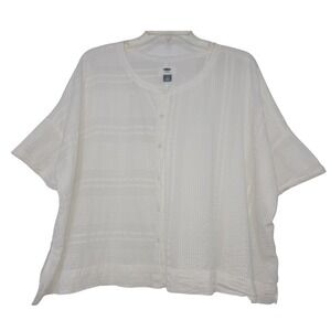 Vintage Old Navy M White Boxy Crop Sleeves Boxy Seersucker Top Lagenlook Coastal